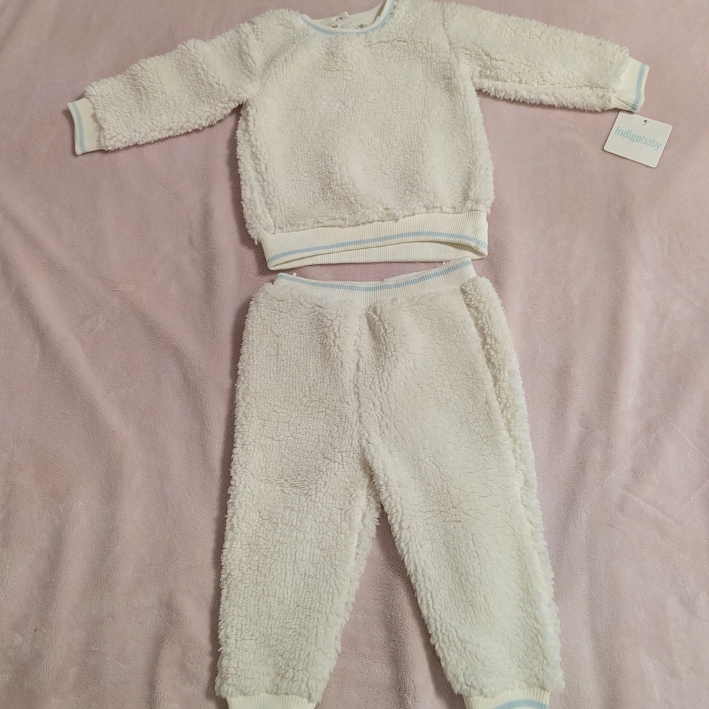 Indigo Baby White and Blue Sherpa Outfit 18-24 Months NWT